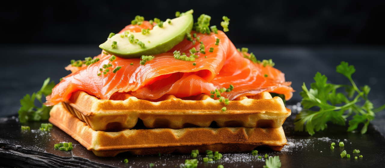Waffles with Salmon and avocado