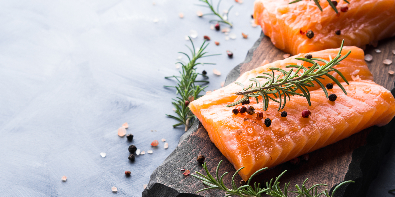 Salmon on cutting board