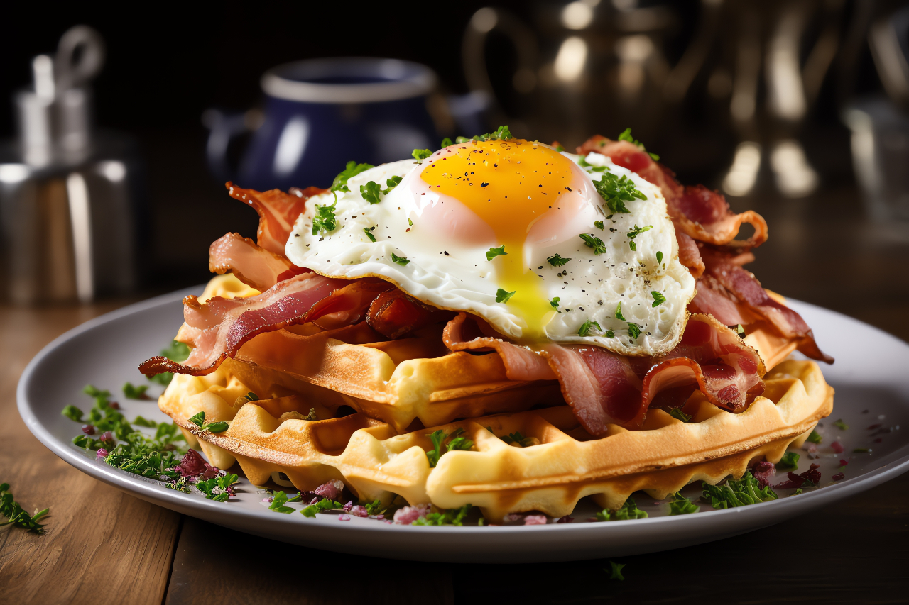 Waffle with bacon and egg
