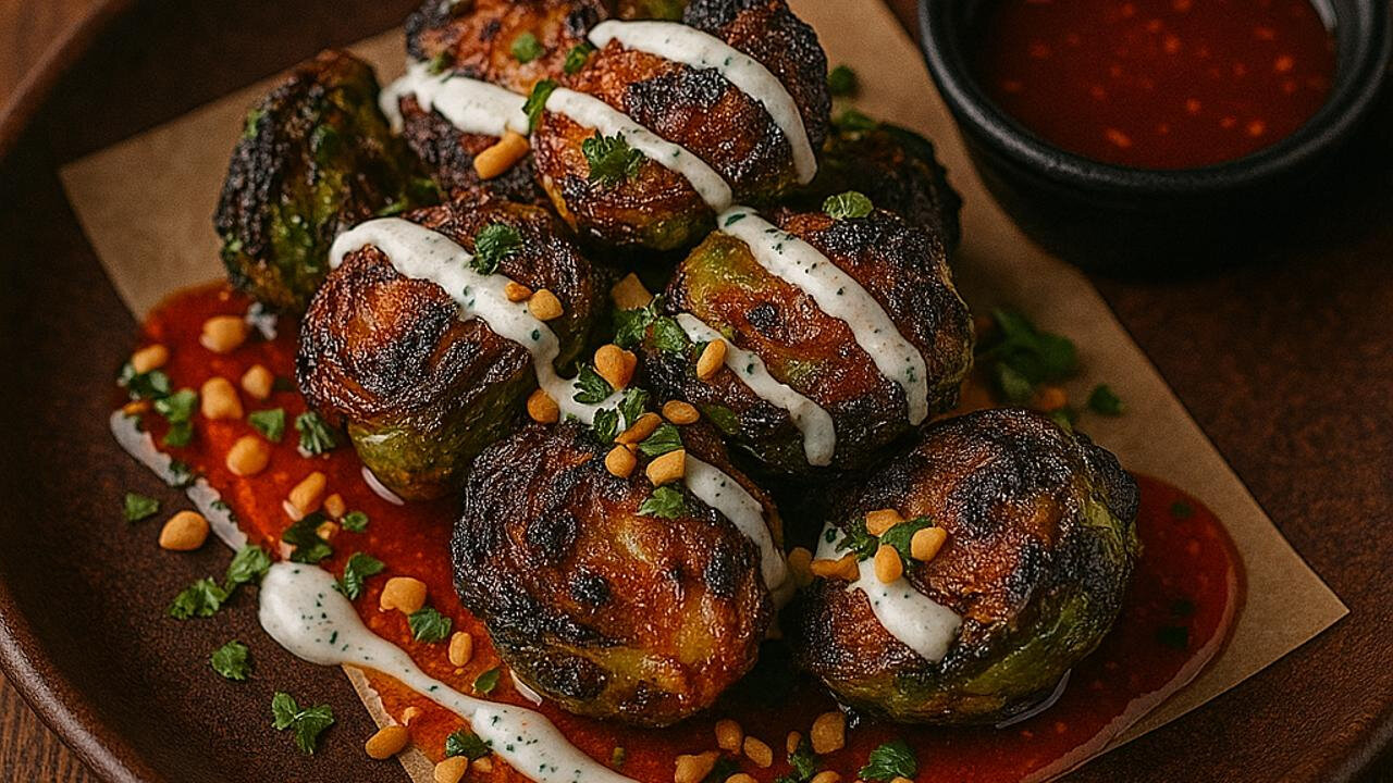 Charred “Deep-Fried” Brussels Sprouts with Buttermilk Dill Crème & Sweet Thai Chili Charred “Deep-Fried” Brussels Sprouts with Buttermilk Dill Crème & Sweet Thai Chili