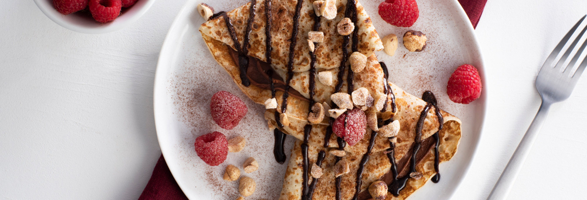 Chocolate Hazelnut Crepes with Raspberries