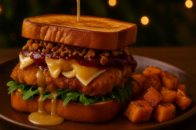 Christmas Dinner Brioche Sandwich with sweet potatoes